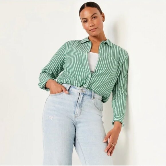 Old Navy Tops - Old Navy The Classic Shirt in Soft Kelly Green and White 100% Cotton size small
